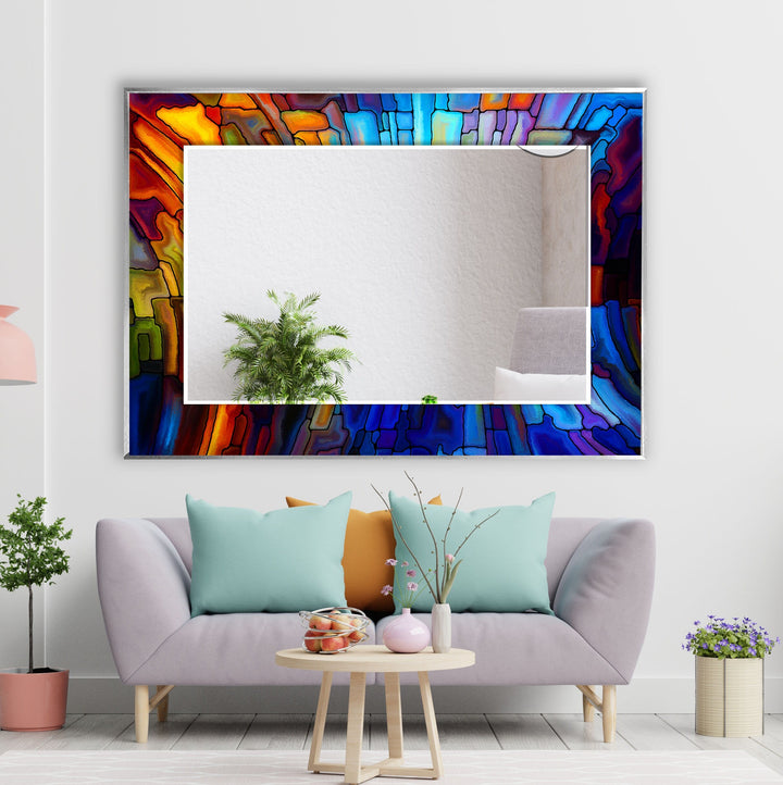 Stained Orange and Blue Wall Mirrors Modern Wall Mirror

