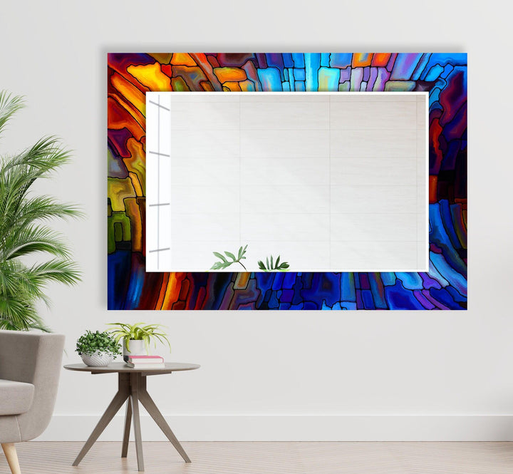 Stained Orange and Blue Wall Mirrors Round Wall Mirror
