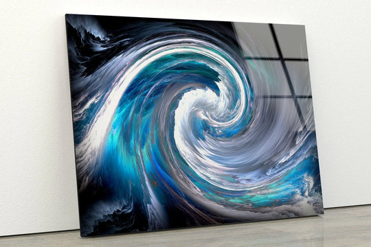 The abstract glass wall art features a blue ocean swirl design and is coastal decor art and blue ocean art and it can be used as decor wall art
