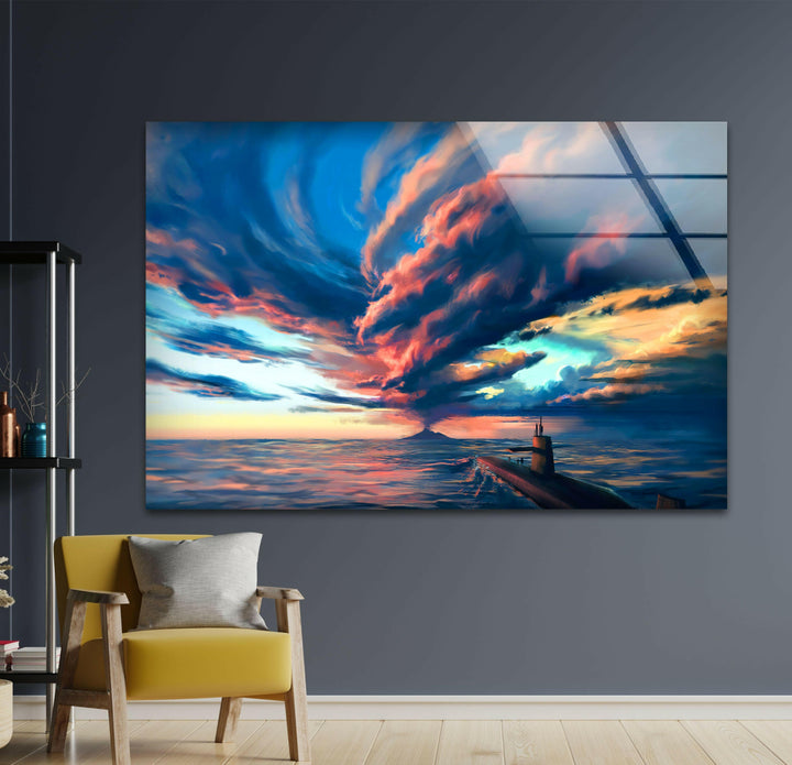 Volcano Storm Glass Wall Art custom glass photo prints, large glass prints