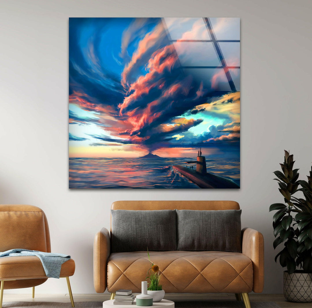 Volcano Storm Glass Wall Art photo print on glass, prints on glass wall art