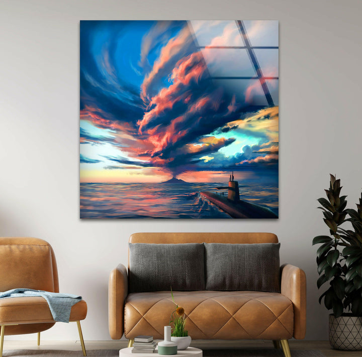 Volcano Storm Glass Wall Art photo print on glass, prints on glass wall art