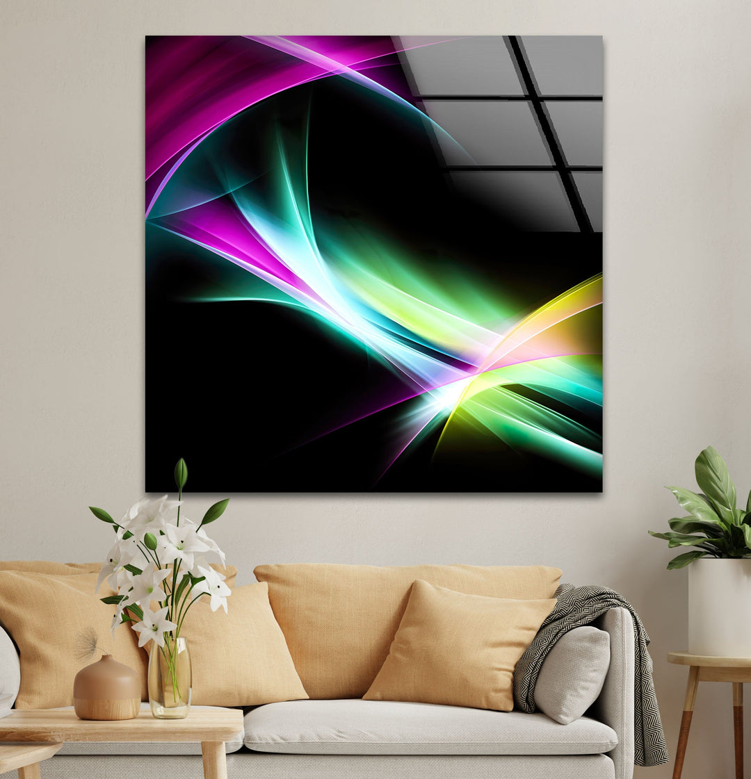Colorful Art Light Fractal Art Waves Glass Wall Art