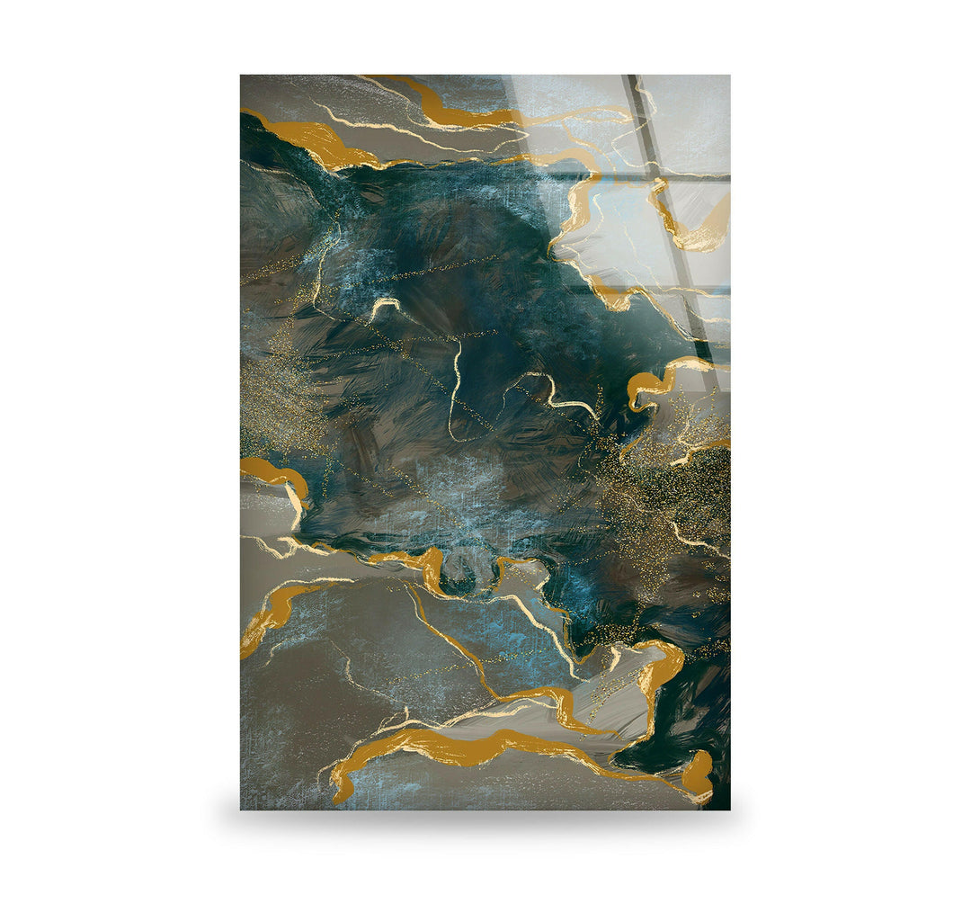 Green and Golden Alcohol ink Glass Wall Art