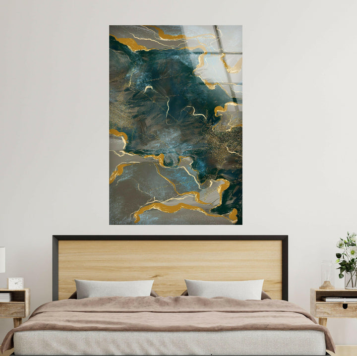 Green and Golden Alcohol ink Glass Wall Art
