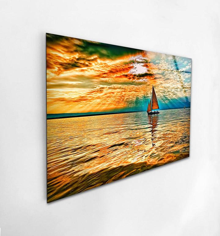 Segelboot Rotes Meer Sonne Glas Wandkunst