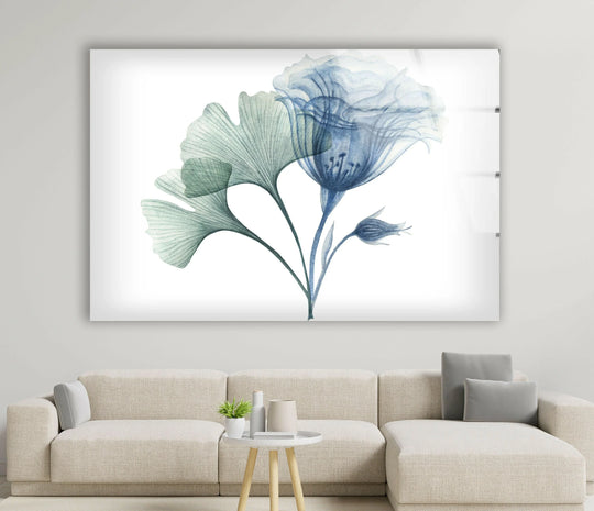 Cool toned pastel blue flowers displayed as delicate watercolor wall art prints evoke a tranquil atmosphere.