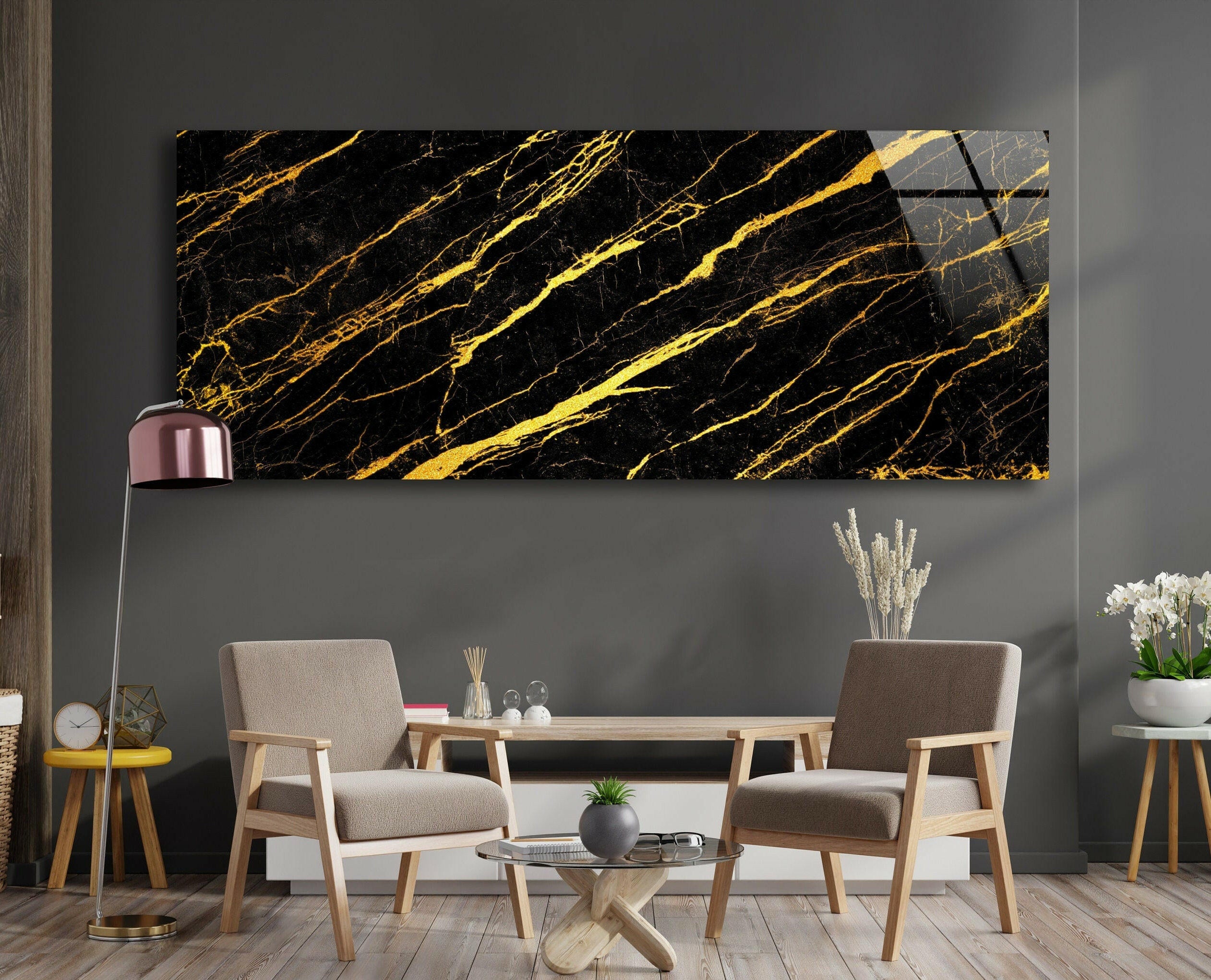 Gold Abstract Tempered Glass Wall Art
