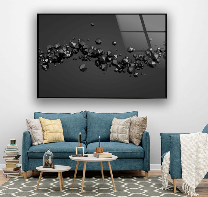 Black 3d Abstract Diamond Artistic Glass Panel Artwork Designs
