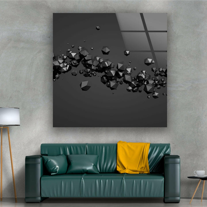 Black 3d Abstract Diamond Unique Abstract Glass Wall Art Pieces