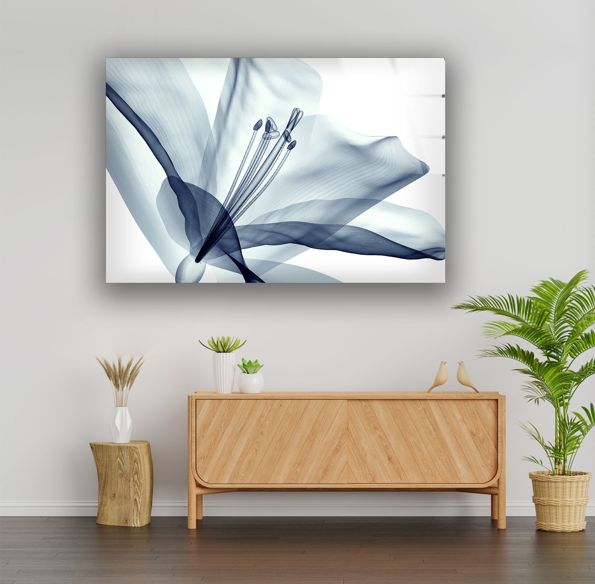 Xray Blue Flowers Tempered Glass Wall Art
