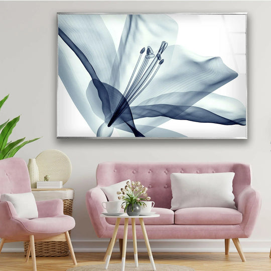 Xray blue flower glass printing showcases exquisite translucent petals with a luxurious, high-quality finish.