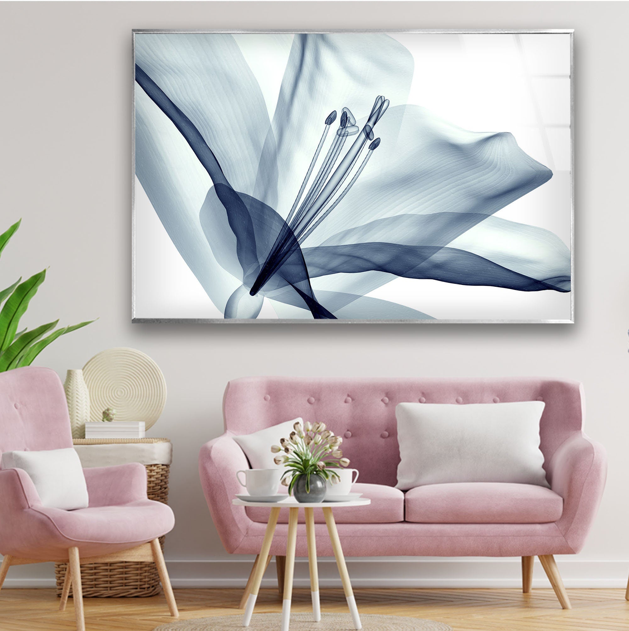 Xray Blue Flowers Tempered Glass Wall Art