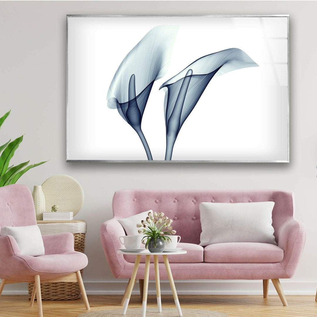 Blue Calla Lilies Glass Wall Art, glass pictures for Wall, glass prints wall art