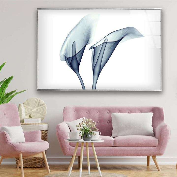 Blue Calla Lilies Glass Wall Art, glass pictures for Wall, glass prints wall art