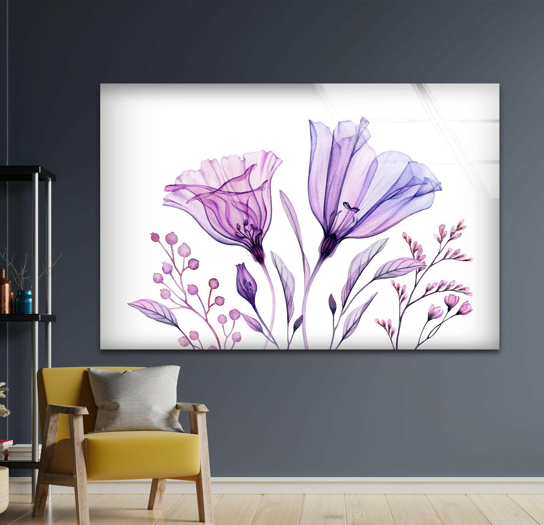 Watercolor Lisianthus Bouquet Glass Wall Art, photo print on glass, prints on glass wall art