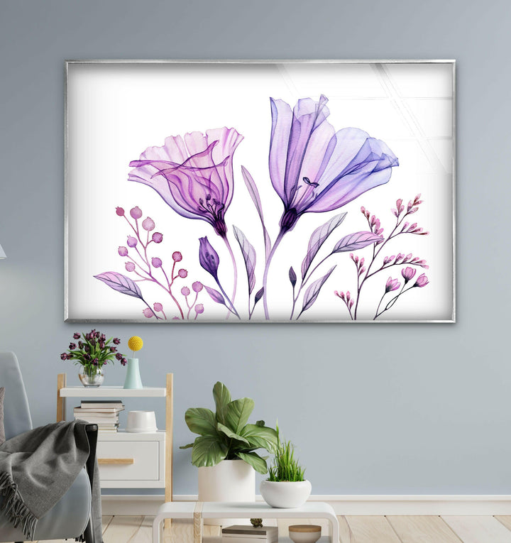 Watercolor Lisianthus Bouquet Glass Wall Art, custom glass pictures, glass art prints
