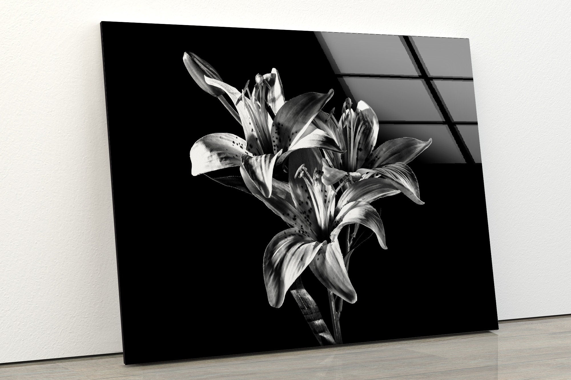 Black Xray Flower Tempered Glass Wall Art