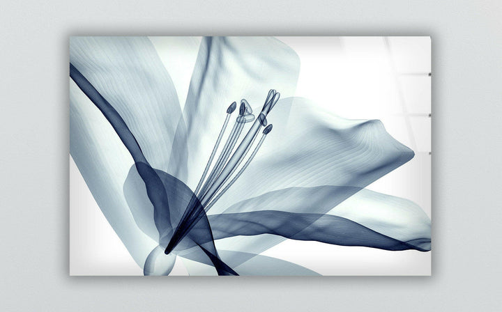 Xray Blue Flower Glass Wall Art, custom glass pictures, glass art prints