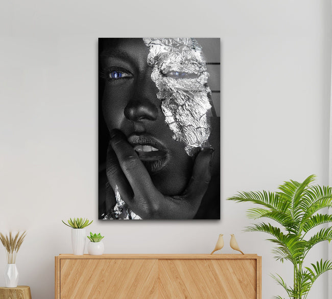 Black African Woman Tempered Glass Wall Art