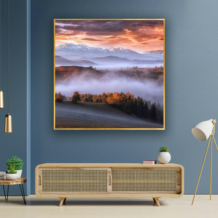 Foggy Mountains Glass Wall Art custom glass photo prints, large glass prints