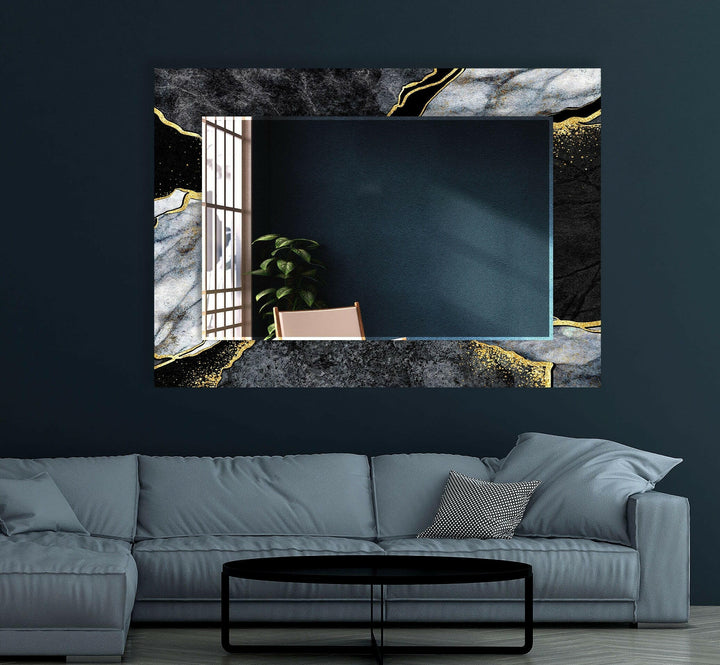 Black & Gray Abstract Wall Mirror Round Mirror
