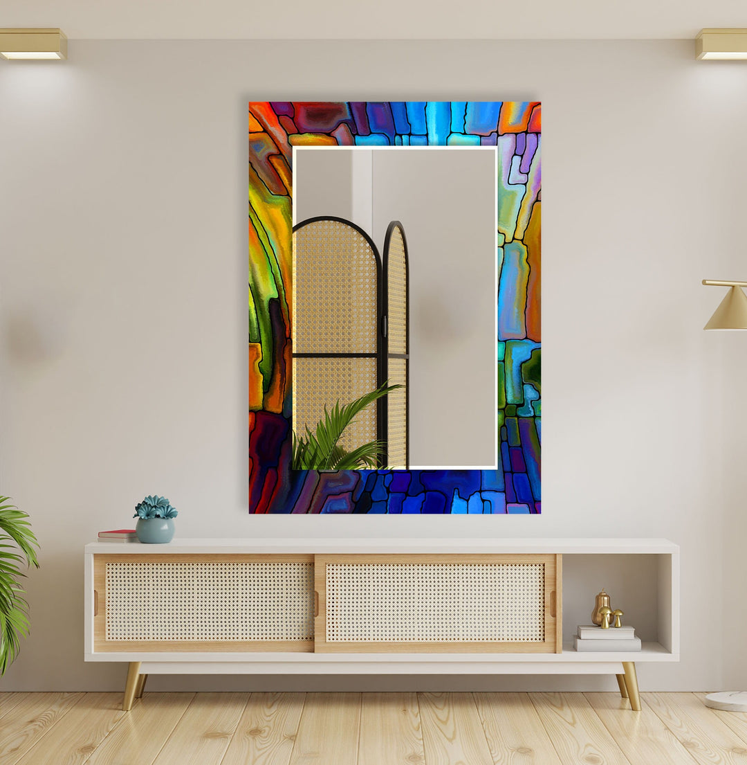 Stained Orange and Blue Wall Mirrors Square Mirror
