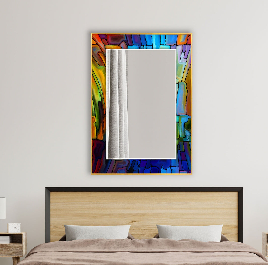 Stained Orange and Blue Wall Mirrors Rectangle Wall Mirror
