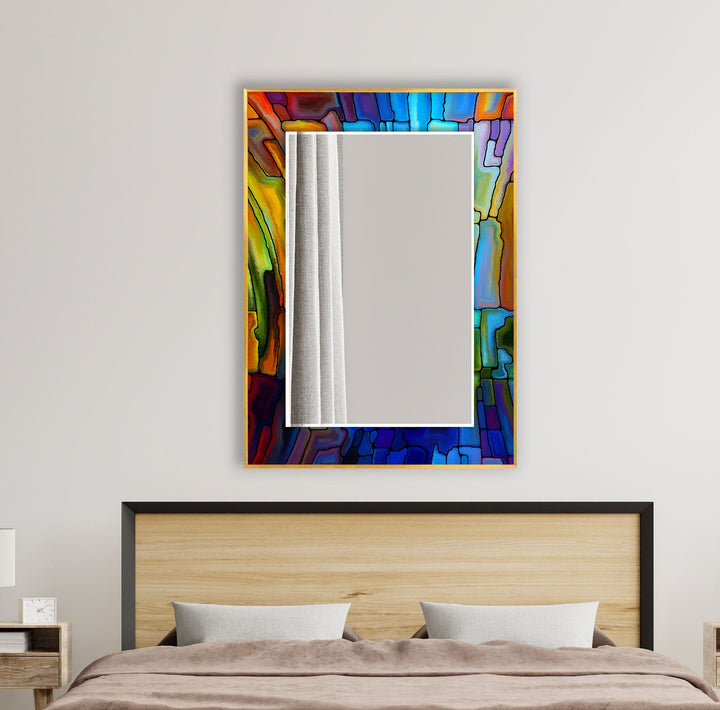 Stained Orange and Blue Wall Mirrors Rectangle Wall Mirror
