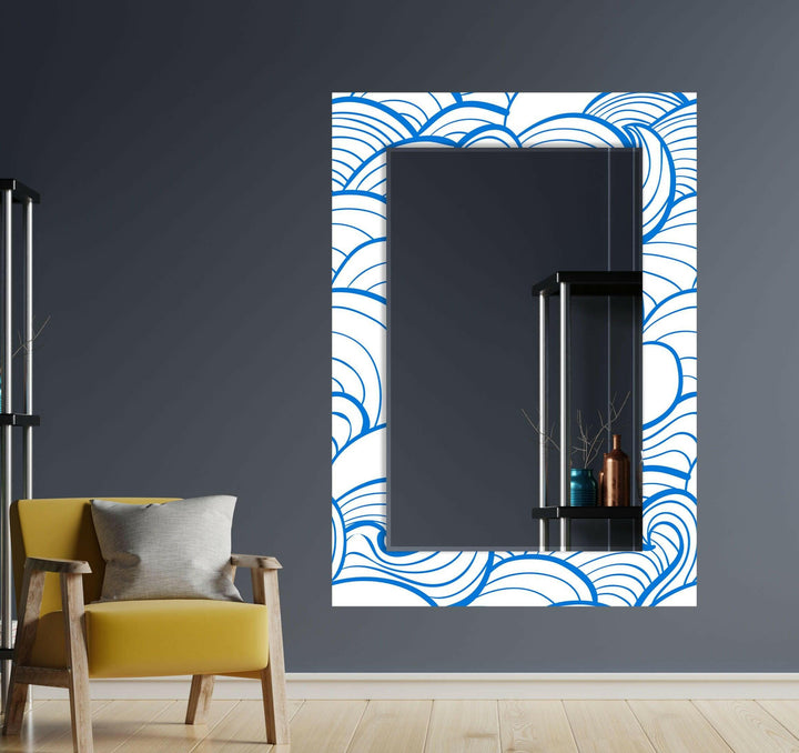 White and Blue Circles Wall Mirror Marble Wall Mirror