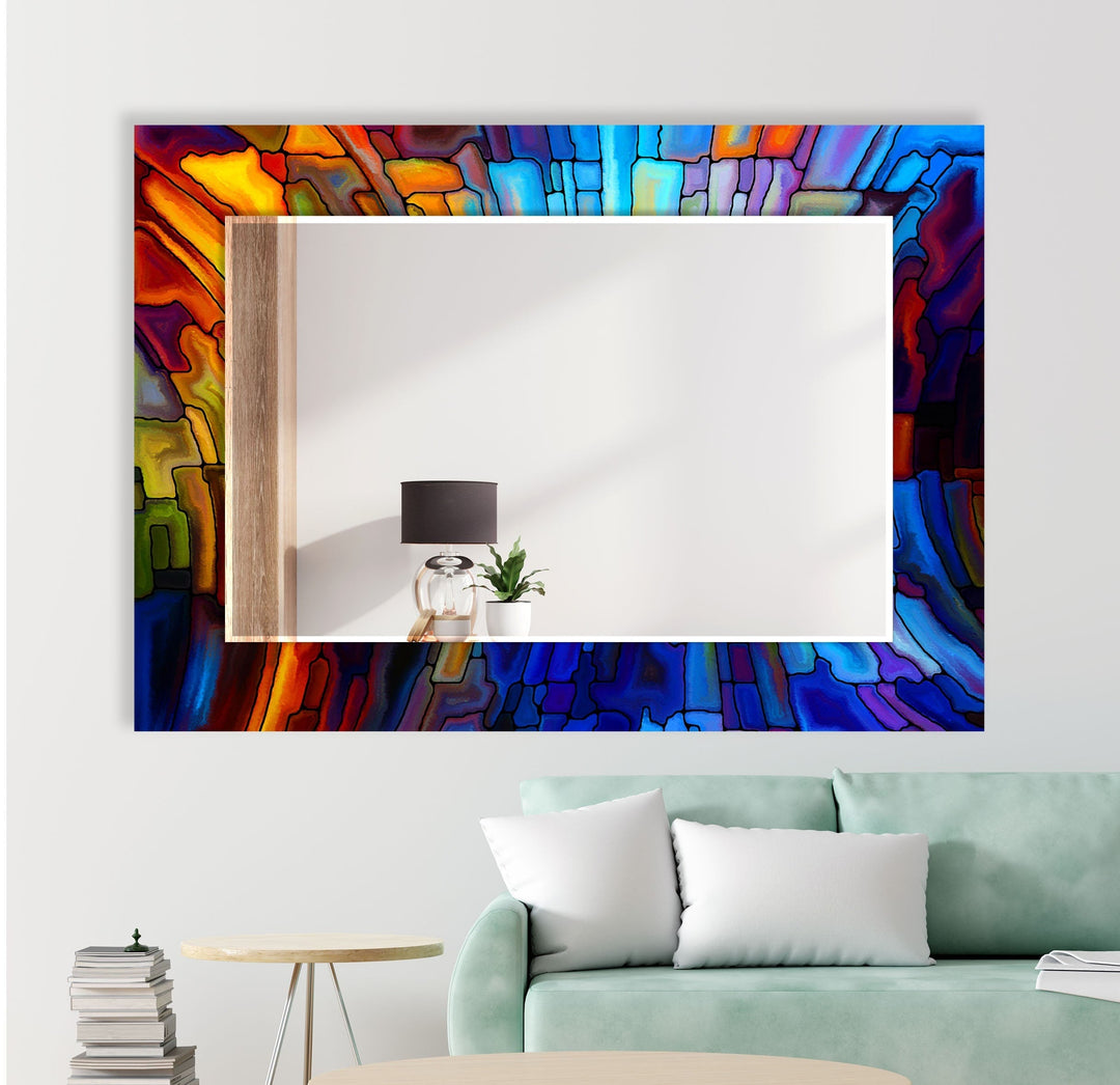 Stained Orange and Blue Wall Mirrors Round Wall Mirror
