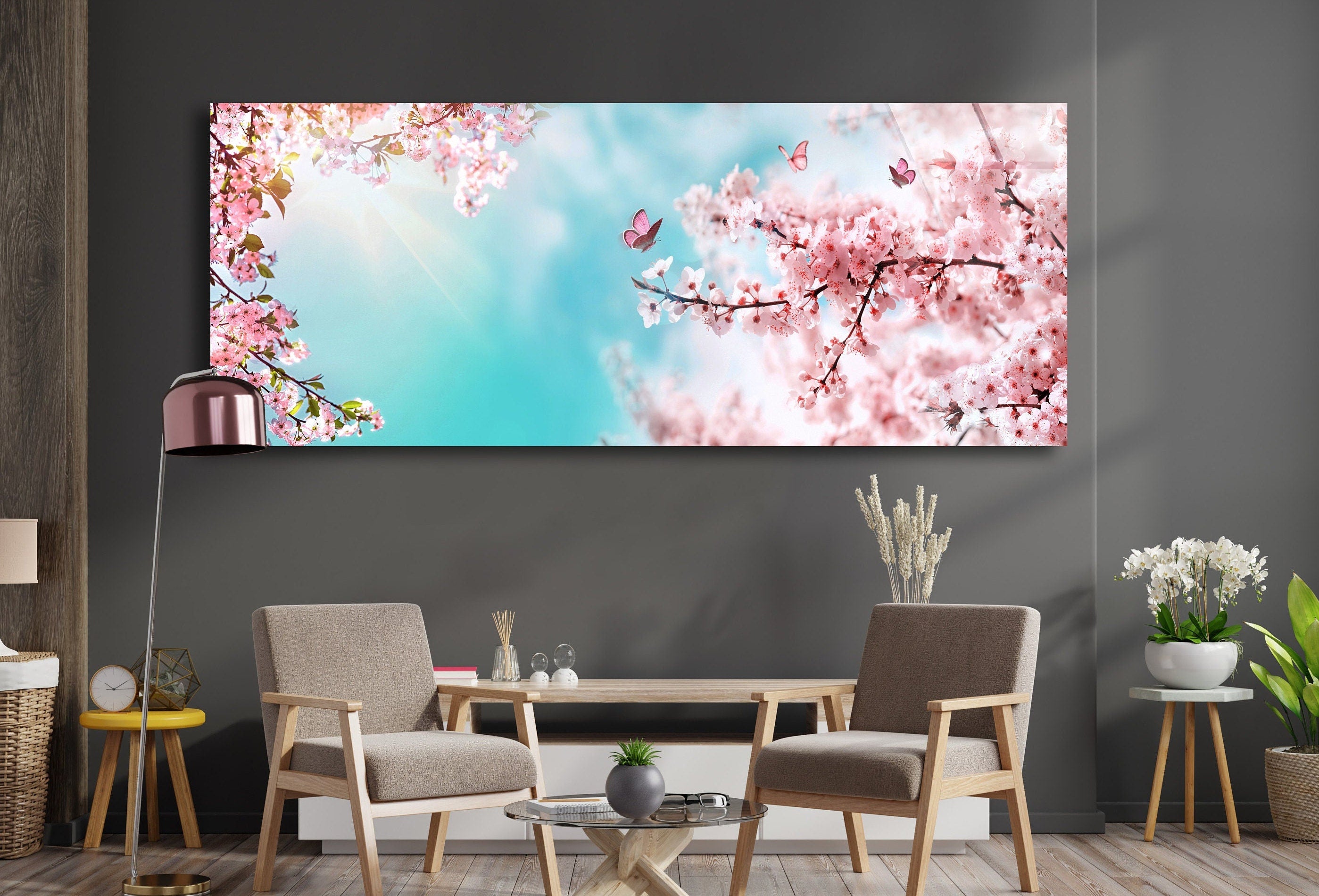 Panoramic Floral Tempered Glass Wall Art