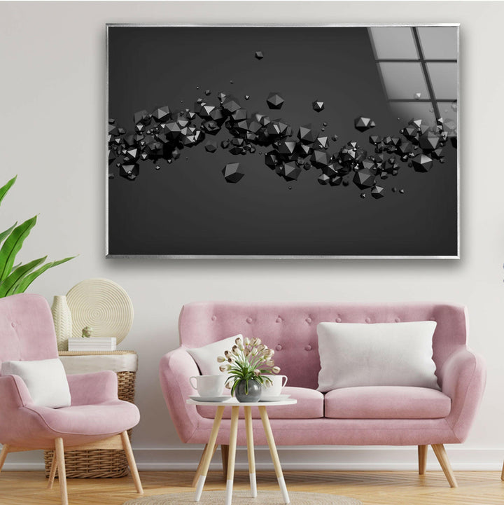 Schwarze 3D abstrakte Diamant-Glaswandkunst