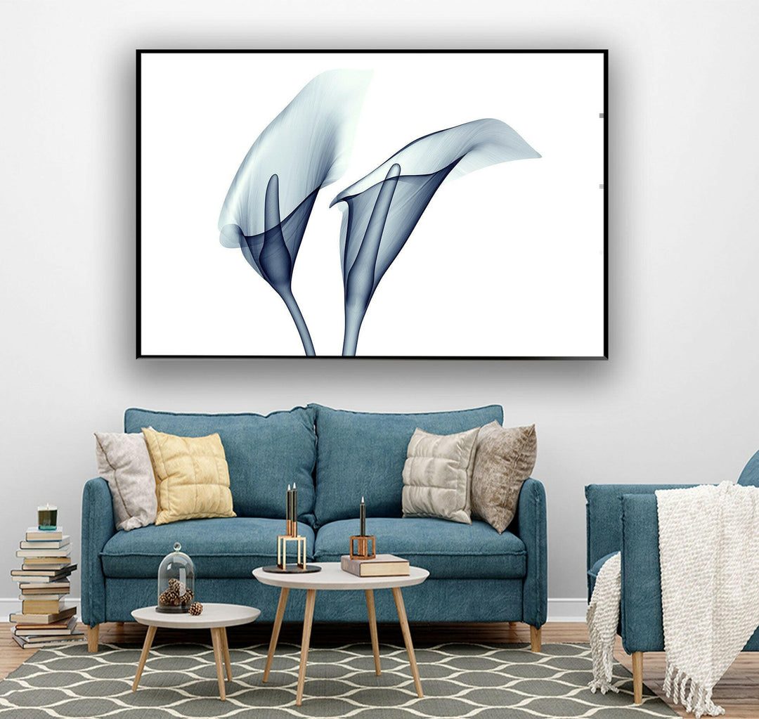 Blue Calla Lilies Glass Wall Art, glass photo prints, glass picture prints
