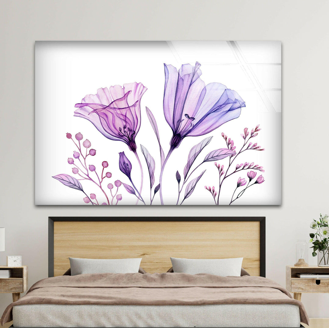 Watercolor Lisianthus Bouquet Glass Wall Art, glass pictures for Wall, glass prints wall art
