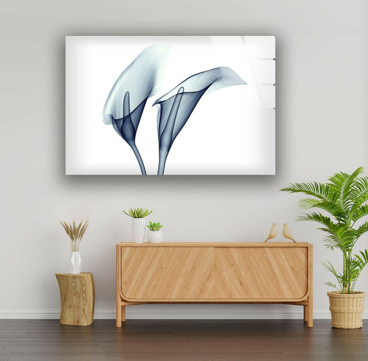 Blue Calla Lilies Glass Wall Art, glass image printing, glass prints from photos