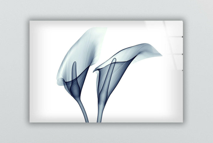 Blue Calla Lilies Glass Wall Art, photo print on glass, prints on glass wall art
