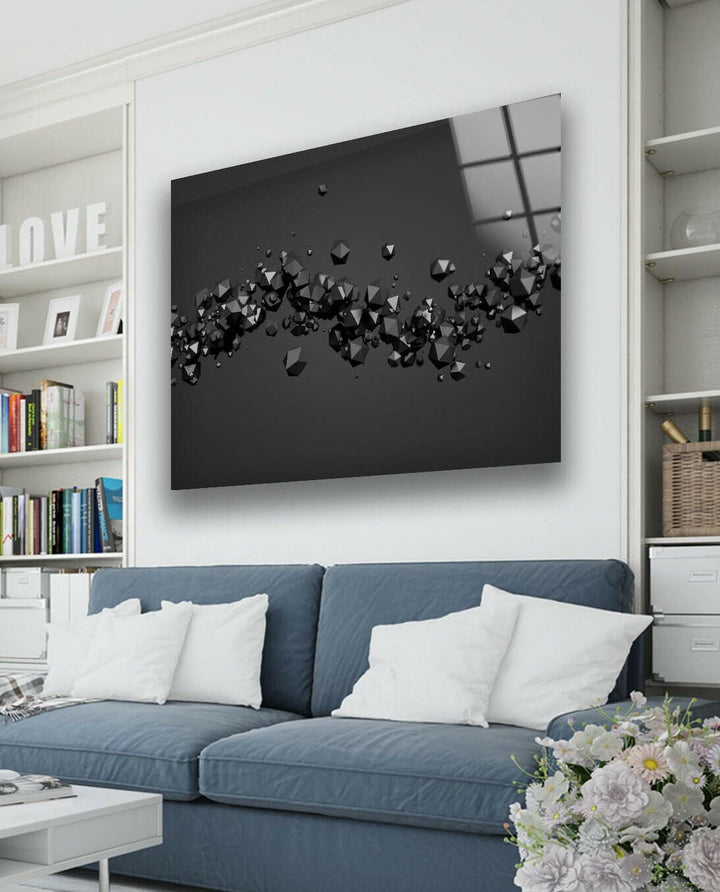 Schwarze 3D abstrakte Diamant-Glaswandkunst