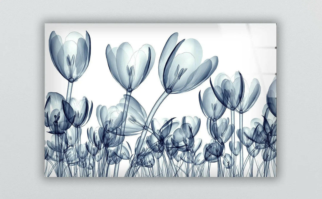 Xray Blue Tulip Flowers Glass Wall Art, Glass Printing Wall Art, Print photos on glass