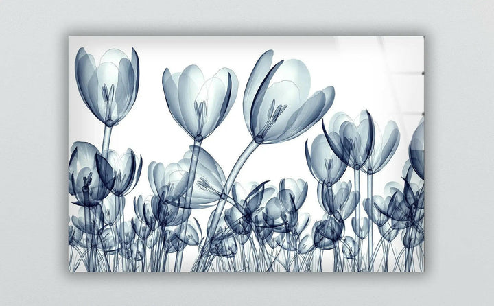Xray Blue Tulip Flowers Glass Wall Art, Glass Printing Wall Art, Print photos on glass