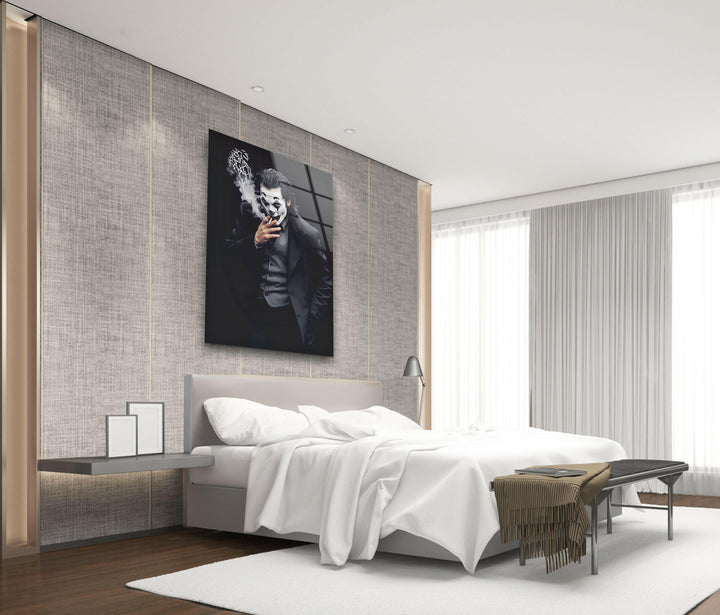 Smoking Joker Glass Wall Art photo print on glass, prints on glass wall art
