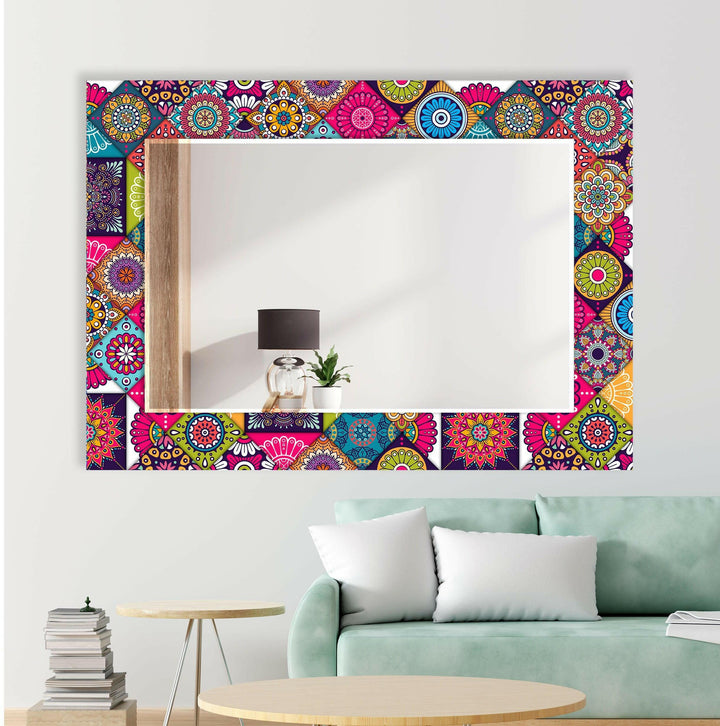 Pink and Red Mosaic Design Wall Mirror Round Wall Mirror
