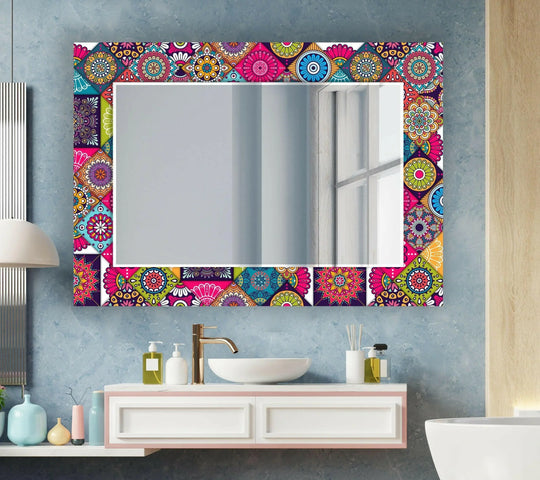 Pink and Red Mosaic Design Wall Mirror Gold Wall Mirror
