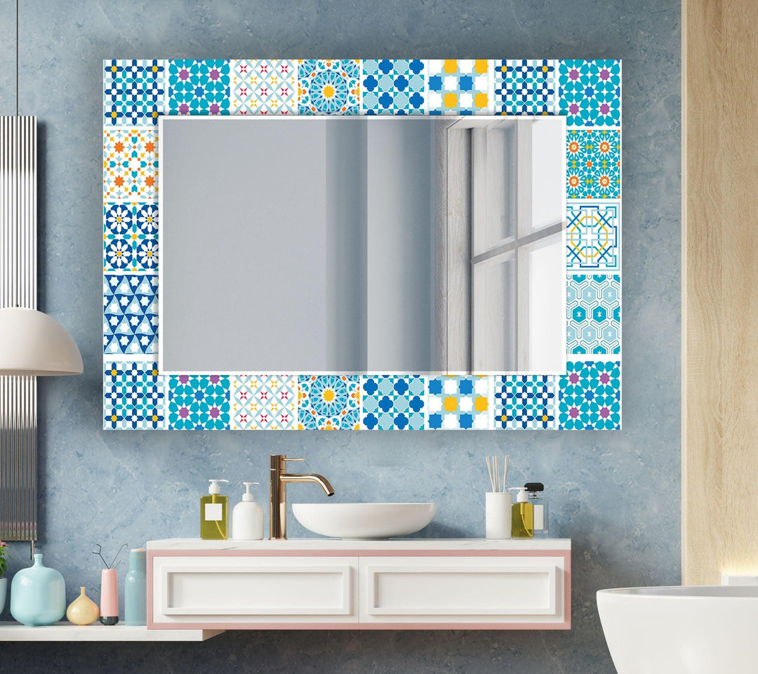Mosaic Design Light Blue Wall Mirror wall mirror
