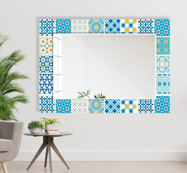 Mosaic Design Light Blue Wall Mirror Bedroom Mirror
