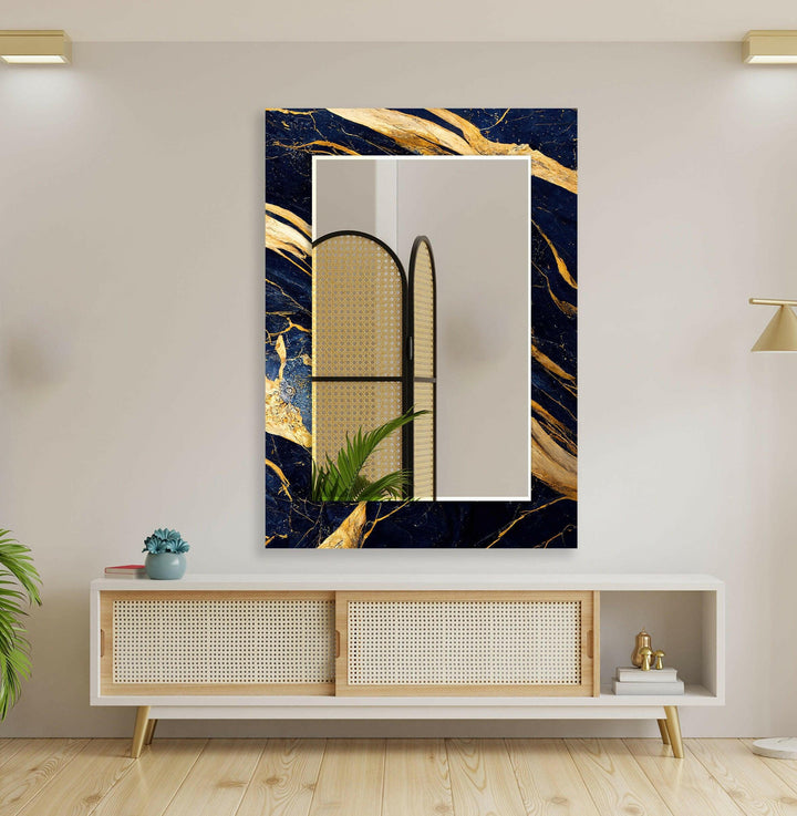 Golden Abstract Dark Blue Wall Mirror unique mirrors
