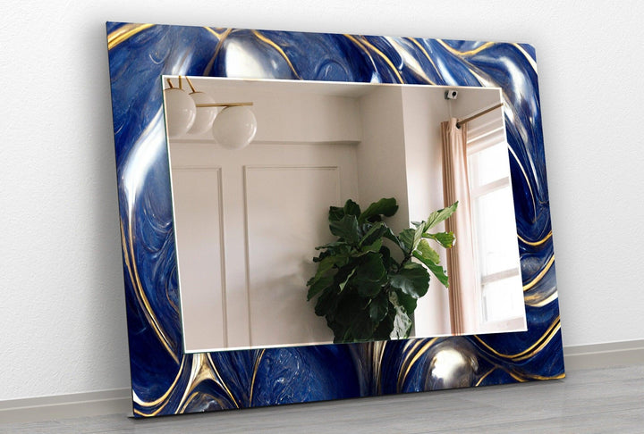 Marble Navy Blue and Gold Wall Mirror Marble Mirror
