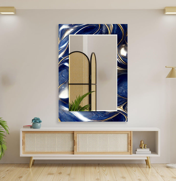 Marble Navy Blue and Gold Wall Mirror Bedroom Wall Mirror
