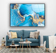 Blue Gold Marble Tempered Glass Wall Art