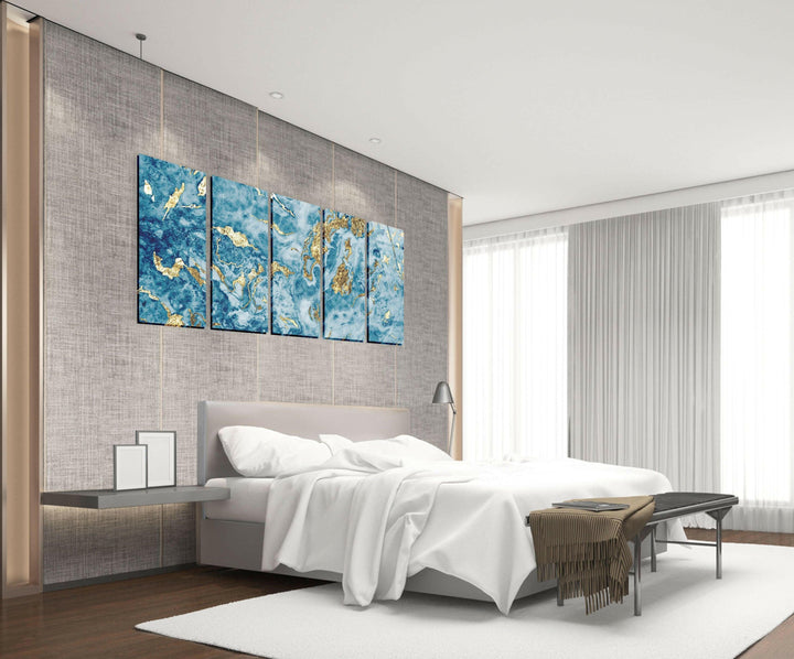 Light Blue & Gold Glitter Marble Abstract Glass Wall Art, art glass wall art, glass wall art pictures